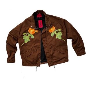Men's Large NWT Hugo Bret Jacket Brown with Flower Embroidery